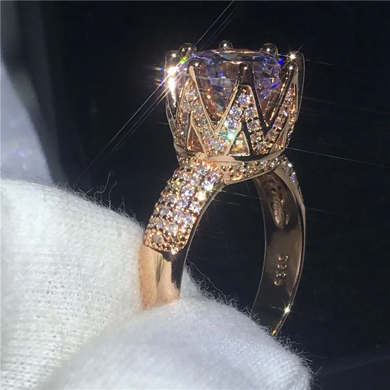 Vecalon Rose Gold Trouwring voor Vrouwen Ronde Cut 6CT Gesimuleerde Diamond CZ 925 Sterling Zilveren Vrouwelijke Engagement Band Ring