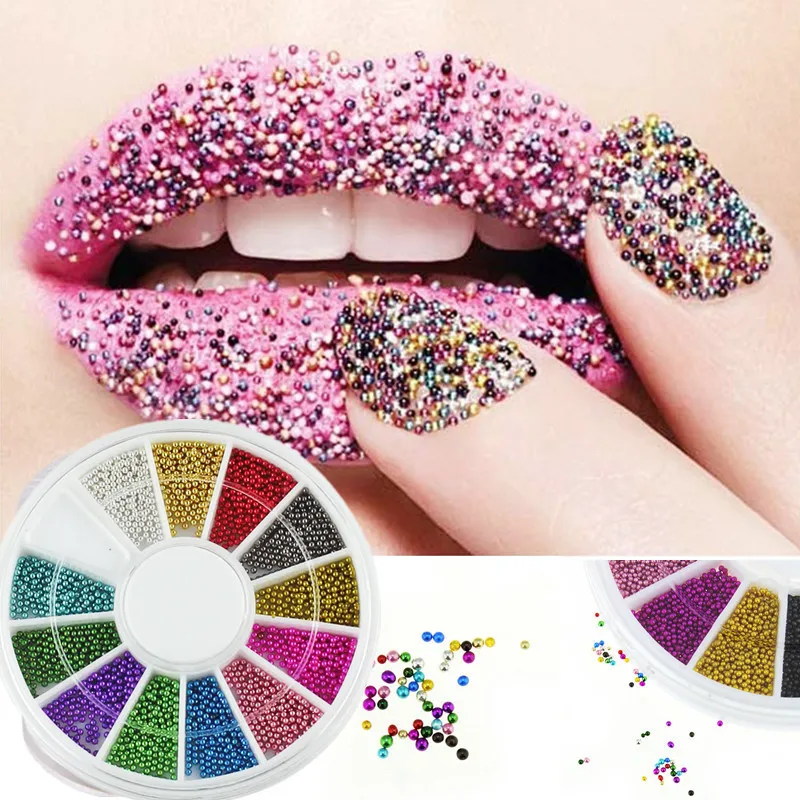 3d akrylowe porady na paznokcie 12 kolorowe stale stale koraliki stadniny DIY dekoracji brokat rhinestones koła piękno Nails narzędzia