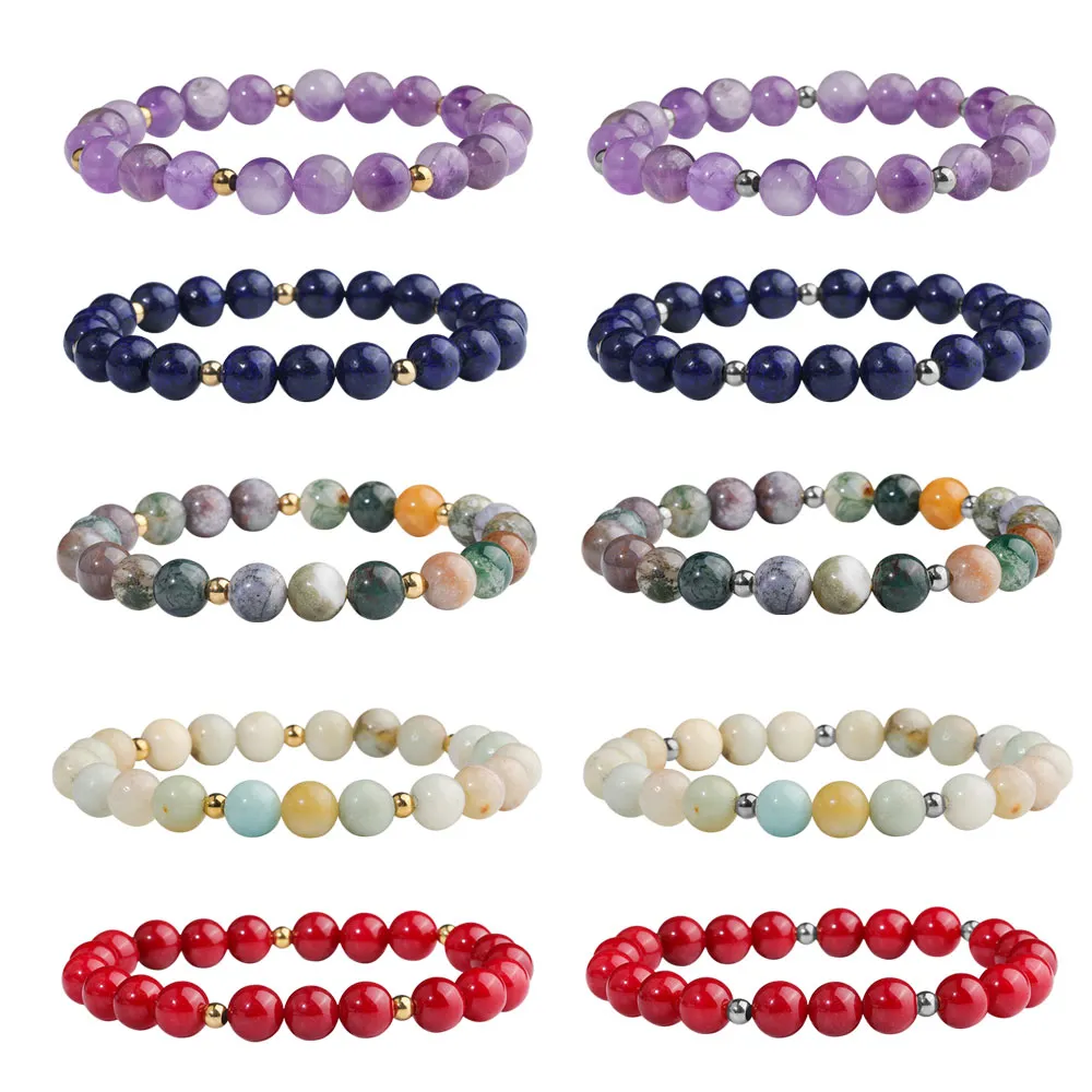 8mm Fashion Beaded Bracelet Strands Natural Stone Healing Crystal Stretch Bead Charm Bracelets Women Men Handmade Gemstone Jewelry