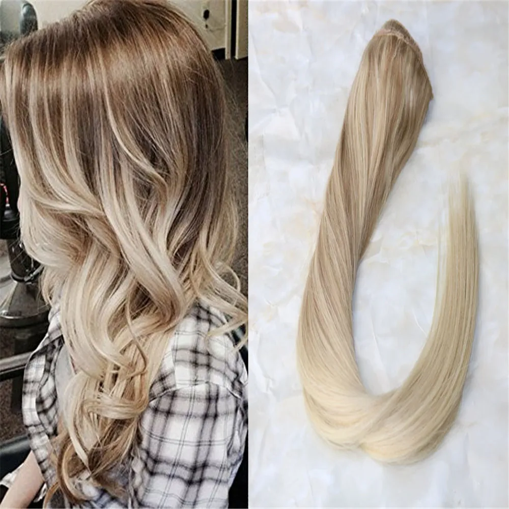 One piece Clip in Hair Extension Bordic Ombre Balayage Color Long Straight Remy Hair Easy to wear 3/4 Full Head 5 Clips