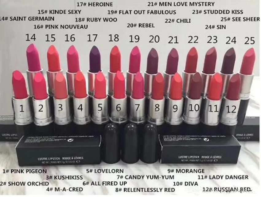 Gratis verzending Nieuws De cosmetica Shine Lipstick 24 verschillende kleuren 24pcs / lot