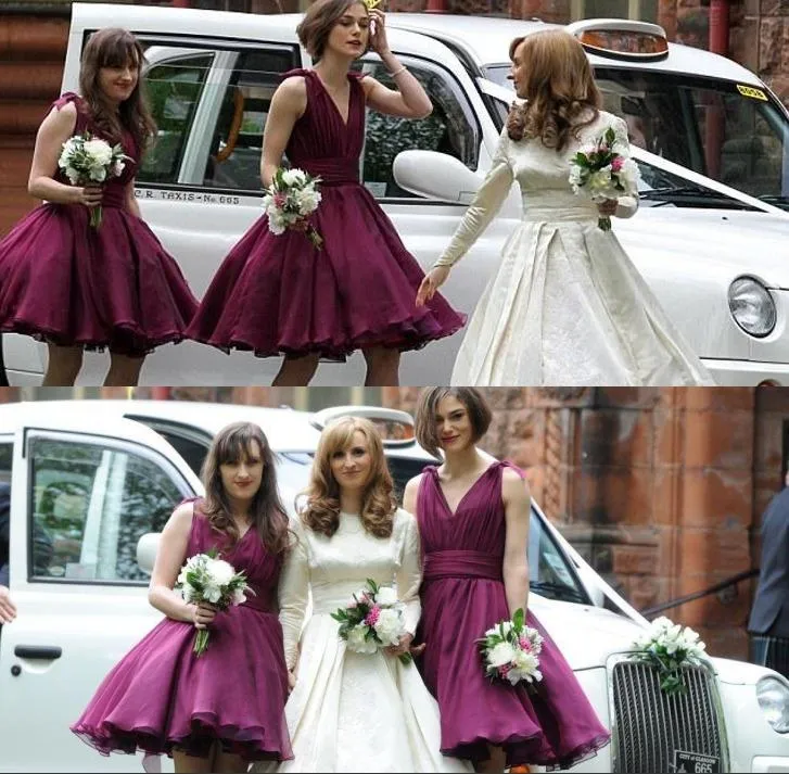 Robes de demoiselle d'honneur courtes violettes, ligne A, bretelles à col en V, en Tulle, grande taille, sur mesure, robe de demoiselle d'honneur, vêtements de fête d'invité de mariage