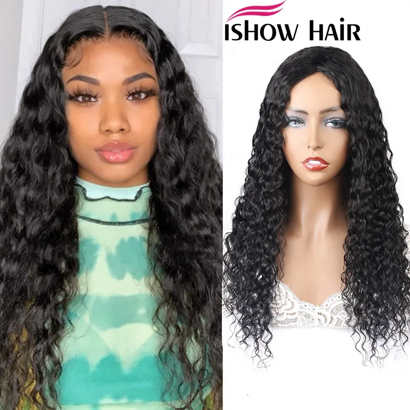 Ishow 28 30 inch nertsen Braziliaanse lange haar losse diepe yaki rechte menselijke haar pruiken middendeel Peruviaans water krullend niemand lace pruiken lichaam