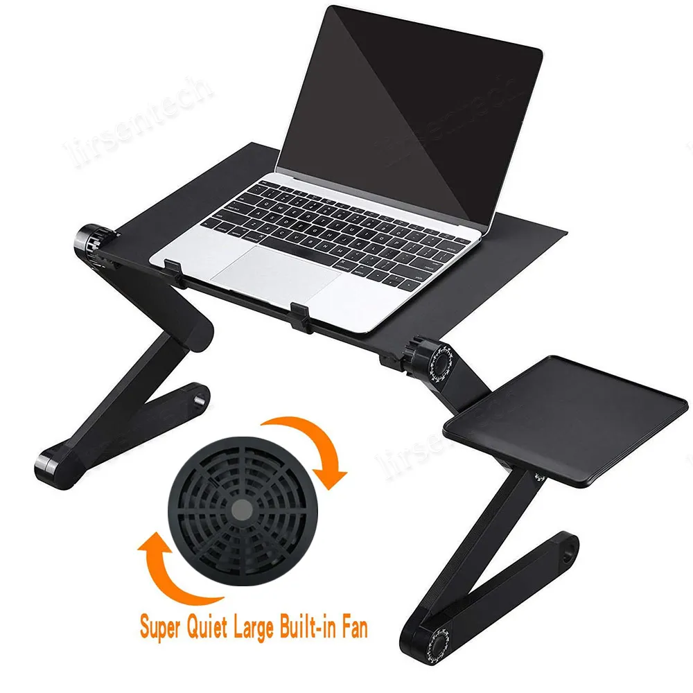 Support d'ordinateur portable de bureau en alliage d'aluminium pliable  ajustable à 360 degrés avec double ventilateur pour processeur et tapis  souris
