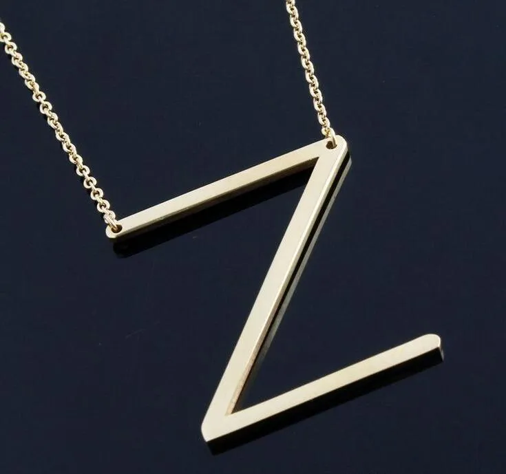 Mulheres moda lateralmente personalizado A-z letra nomear ouro prata banhado de aço inoxidável colar pingente para meninas melhor presente