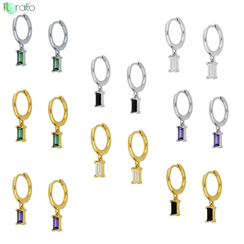 White/black/green/purple Color CZ Earrings Set Tiny Charming Crystal 925 Sterling Silver Small Hoop Earrings for Women Jewelry