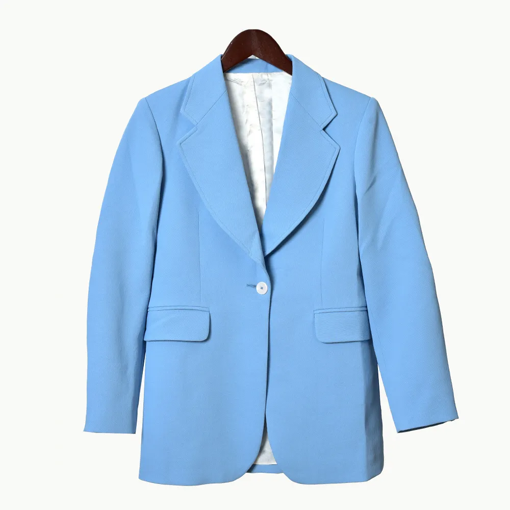 2020 Spring Long Sleeve Notched-Lapel Blue Pure Color Cotton Buttons Blazers Coat Women Fashion Outwear Coats W1815359061