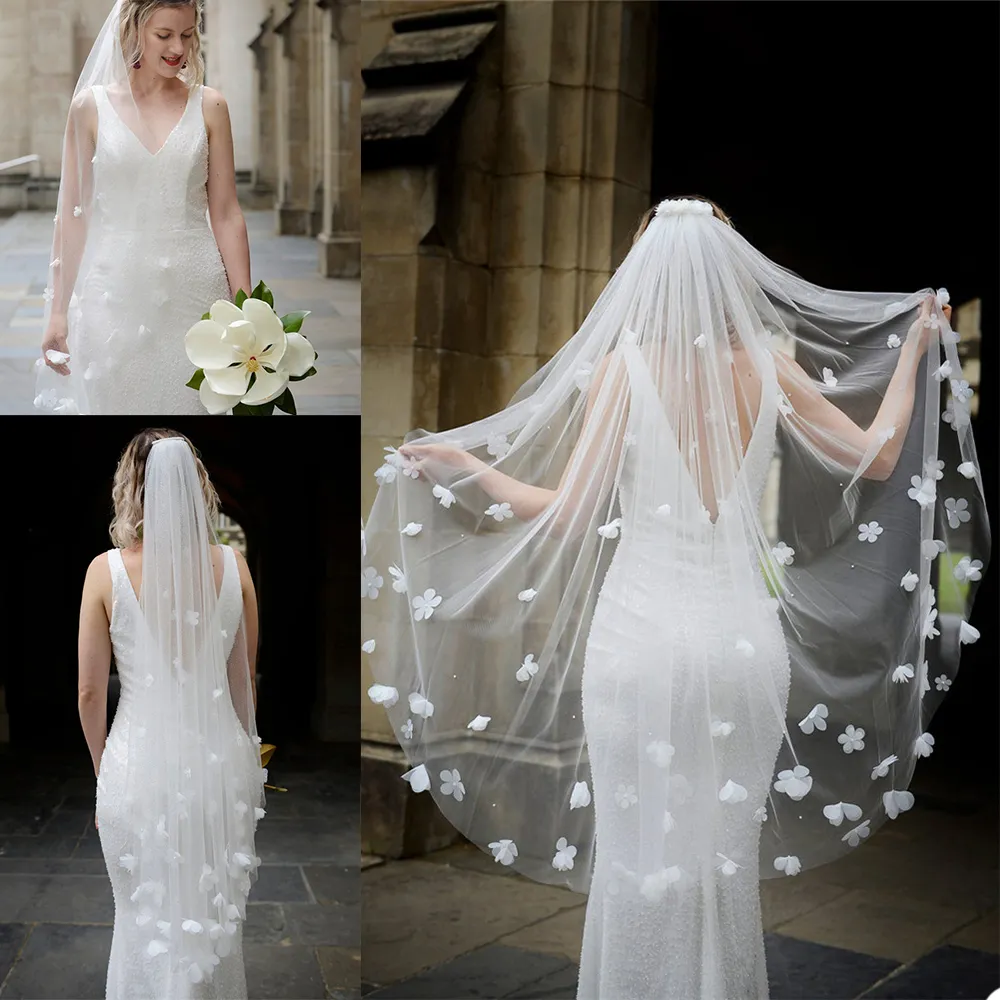 2021 طبقة واحدة الحجاب الزفاف مع مشط 3D الزهور قصيرة الزفاف الحجاب مخصص اكسسوارات الزفاف صنع