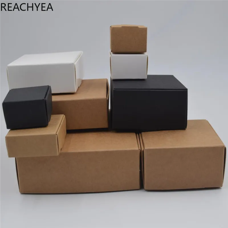 DIY Kraft Gift Box White/Brown/Black Paper Small Soap Box Kraft Cardboard Mini Jewelry Carton 12Sizes