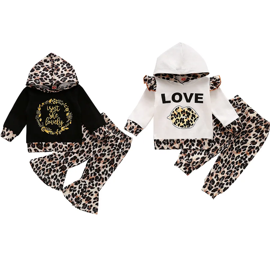 Ensembles de vêtements léopard pour enfants filles haut à capuche à manches longues + pantalon évasé léopard 2 pièces/ensembles Boutique bébés vêtements décontractés M2773