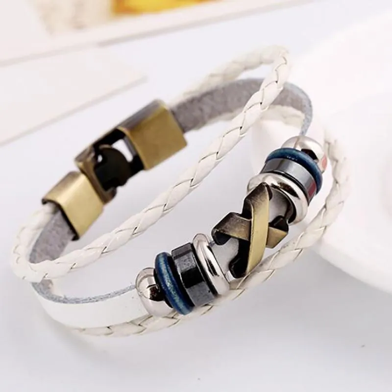 Moda Punk Stil Retro Deri Sevimli Infinity Charm Örme Wrap Bilezik Takı Paslanmaz Çelik Erkekler Ve Kadınlar Geri Çekilebilir