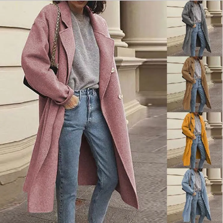 여성 겨울 오버 코트 여성 옷깃 넓은 칼라 오픈 프론트 카디건 재킷 긴 소매 더블 브레스트 코트 방풍 따뜻한 outwear LSK1219
