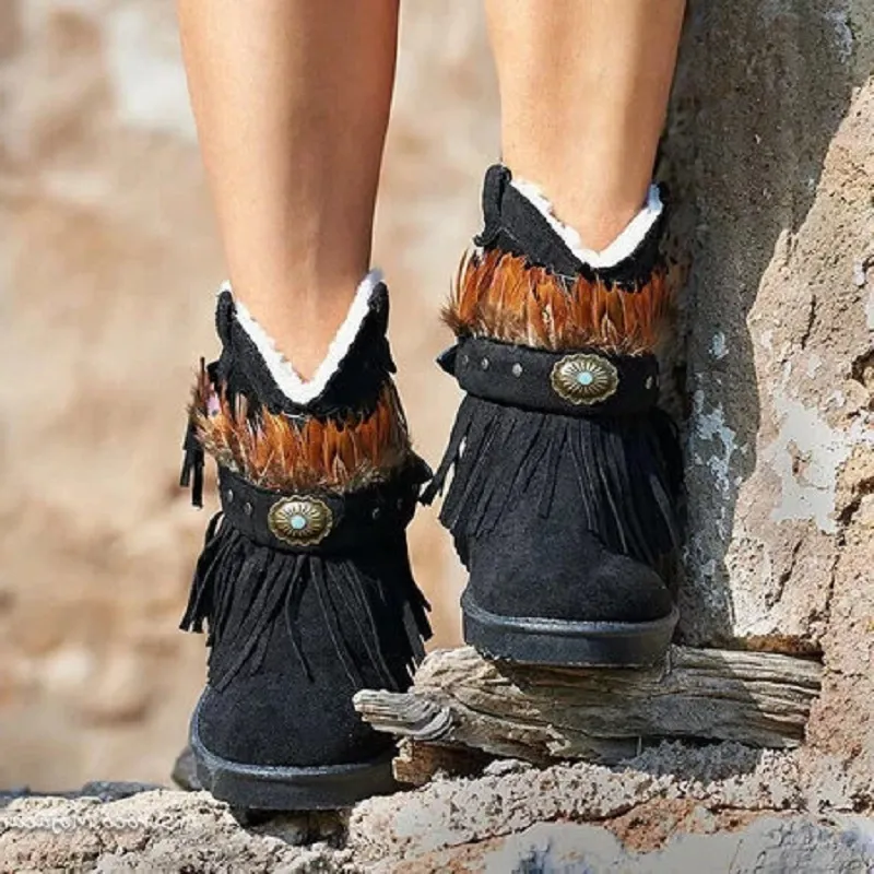 Fringe snow boots outlet