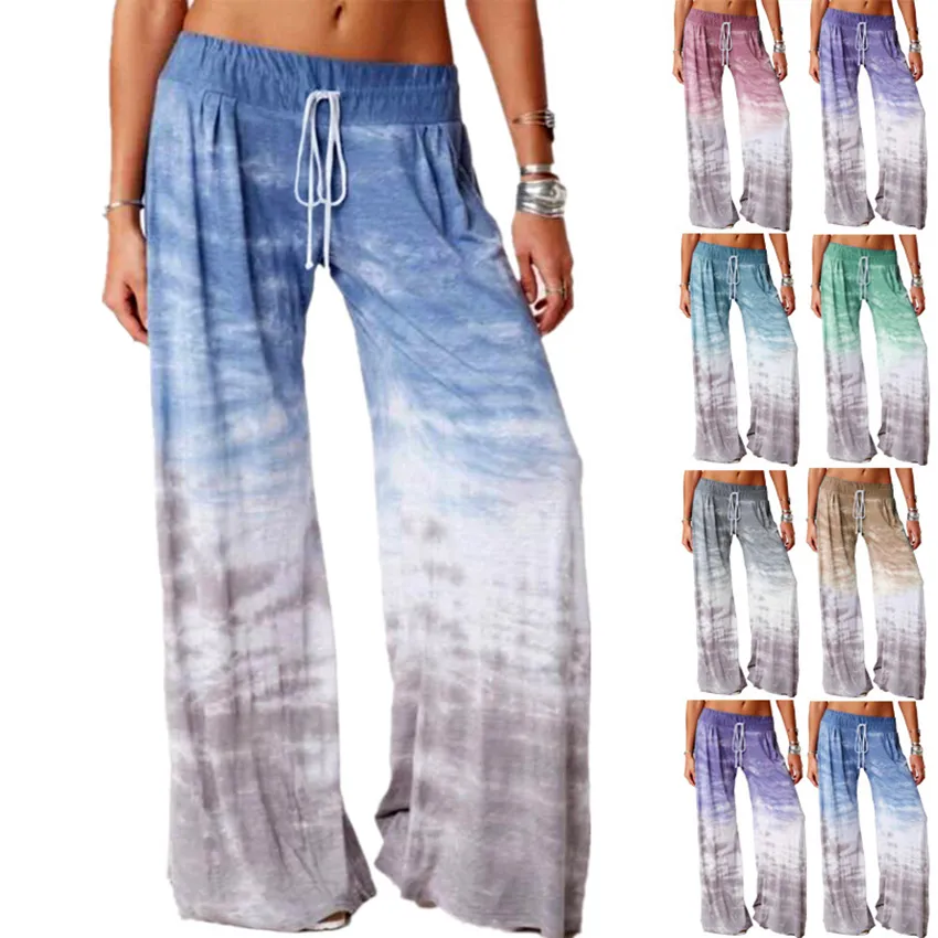 Capris Spot 2021 women European American spring and summer loose gradient color printing yoga wide leg sports trousers