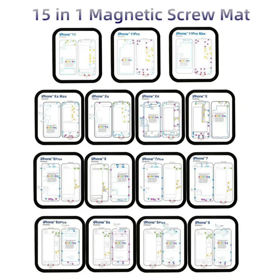 15 em 1 Parafusos magnéticos Mat Keeper memória de matrizes Gráfico para iPhone 6 6S 7 8 X XS Max XR Teardown 12 em 1 Repair Guia Pad Tudo em 1 Set