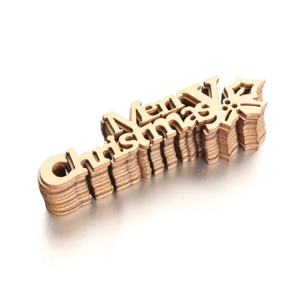 10st DIY Laser Cut Wooden Slice Merry Christmas Hängande Ornament Handcraft Letter Wood Pieces Crafts Xmas Heminredning