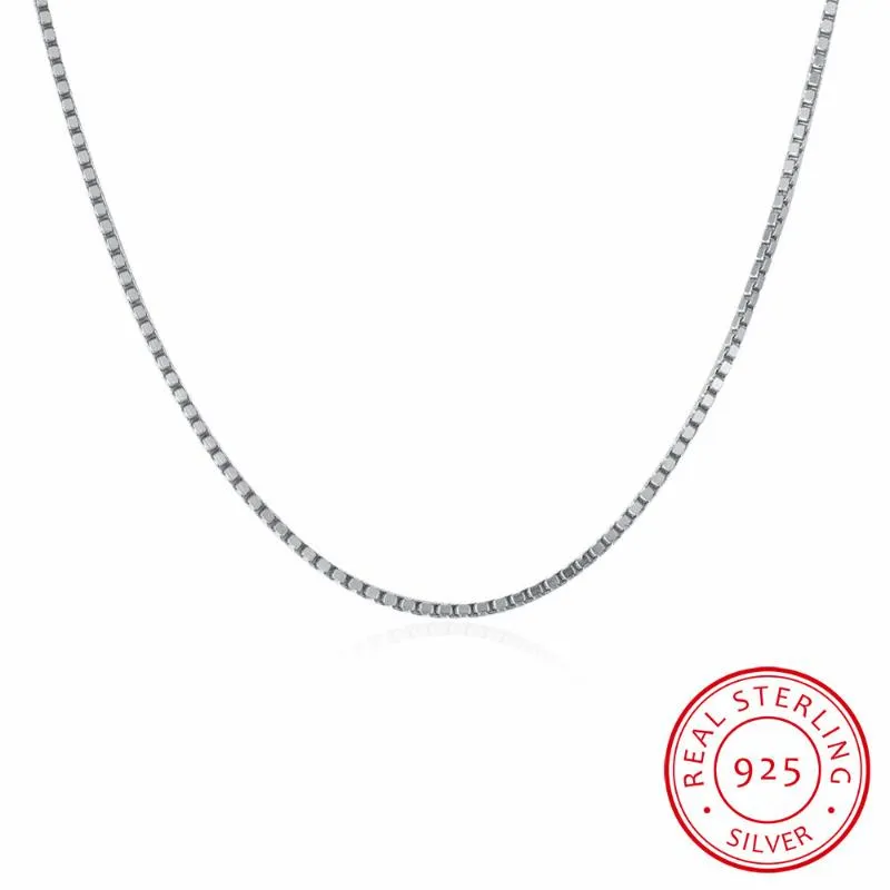 Lekani 2 Sizes Available Real 925 Sterling Silver 1mm Slim Box Chain Necklace Womens Mens Kids 40/45cm Jewelry Kolye Collares