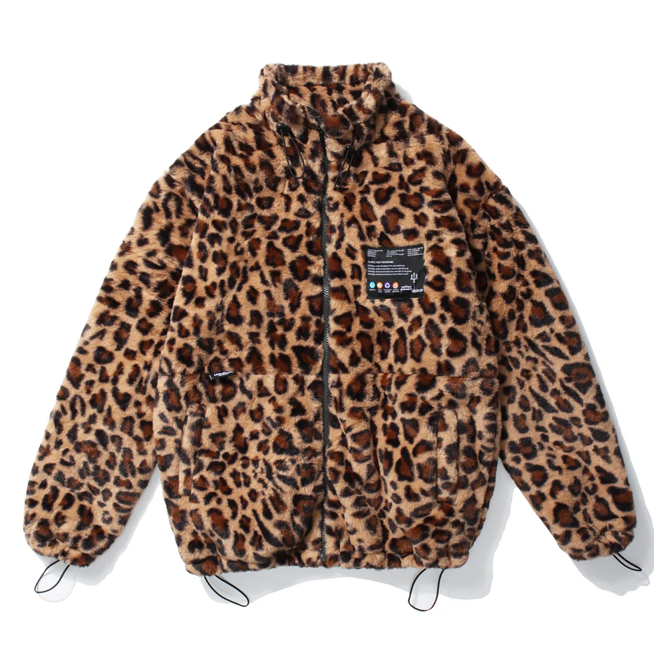 Streetwear Leopard Print Zip Up Cardigan Cappotti di Hip Hop Jacket cappotti Uomini Autunno Inverno allentato Outwear 2021