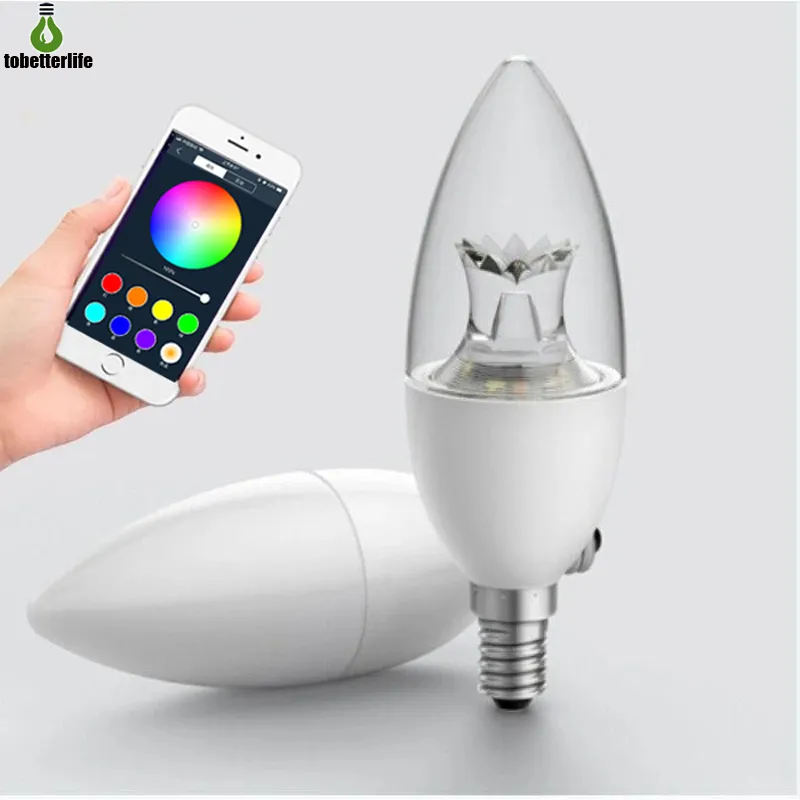 Lampadina a candela RGBW per lampada a sospensione Lampadario E12 E14 Lampada a rete Colore variabile Controllo app Lampadina Bluetooth 5W