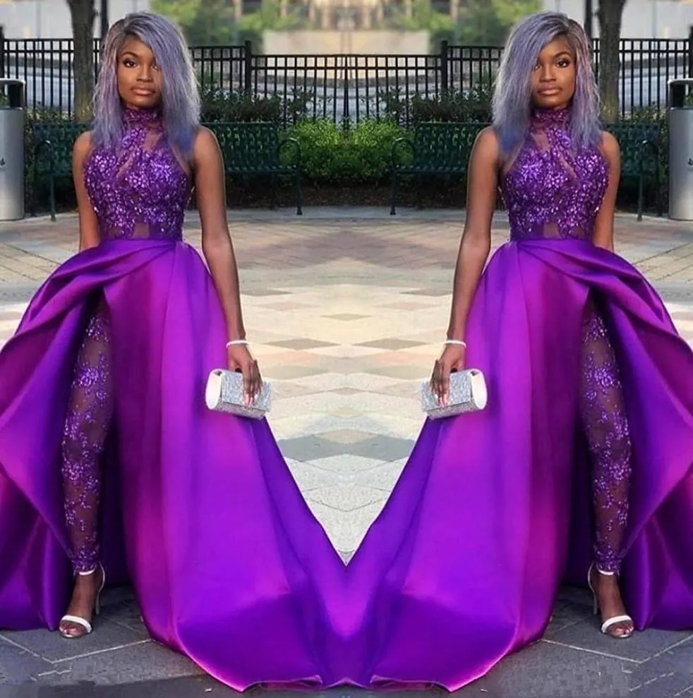 2022 African Womens Chic Lace Applique Jumpsuit With Detachable Train High Neck Prom Dress Evening Gown Pant Suit And Jumpsuit Party Wear Dress Vestidos From Sexybride 141.31 DHgate.Com