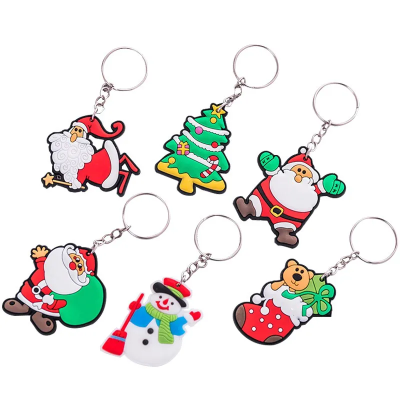 6 stilar jul keychain kreativ tecknad santa claus nyckel ring män och kvinnor julklapp dekoration hänge