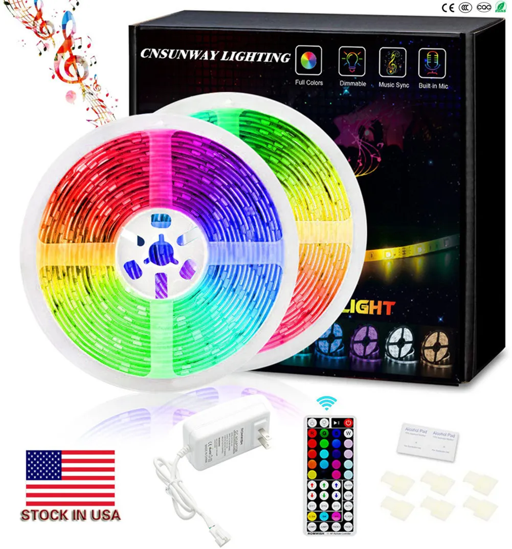 LED أضواء قطاع RGB SMD5050 DC24V تغيير لون الشريط الصمام الخفيفة كيت مرنة تغيير متعدد الألوان الإضاءة شرائط مع 44 مفاتيح لغرفة TV