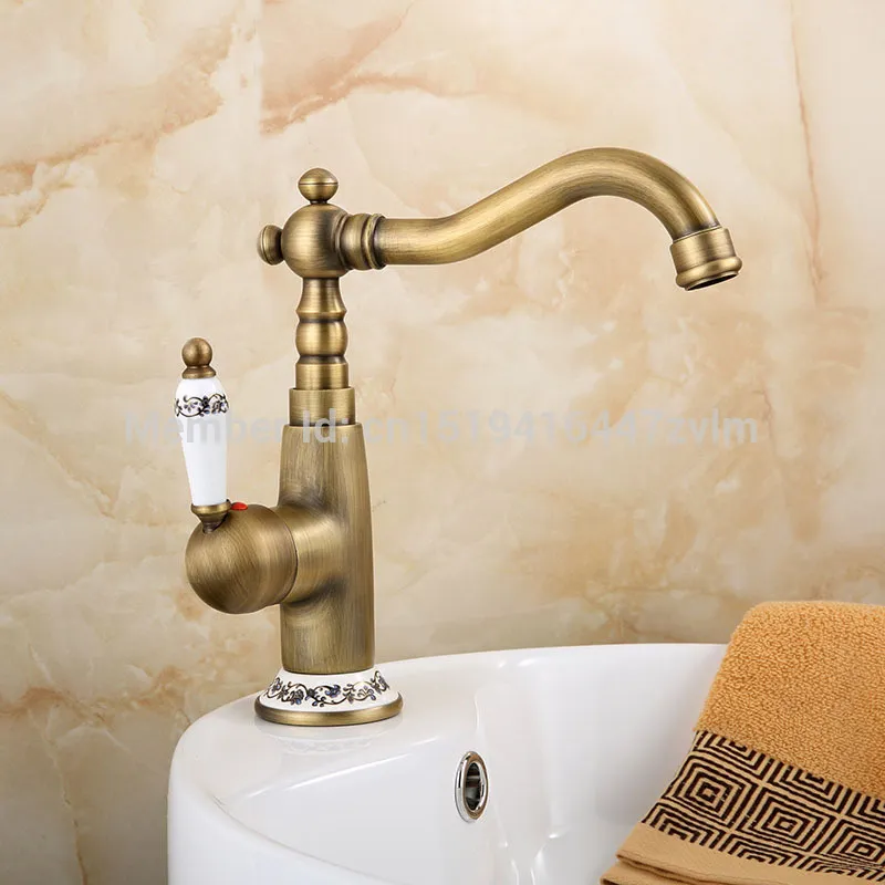 Bathroom Brass Bronze Mixer Basin Faucet Swivel Spout Deck Mounted Sink