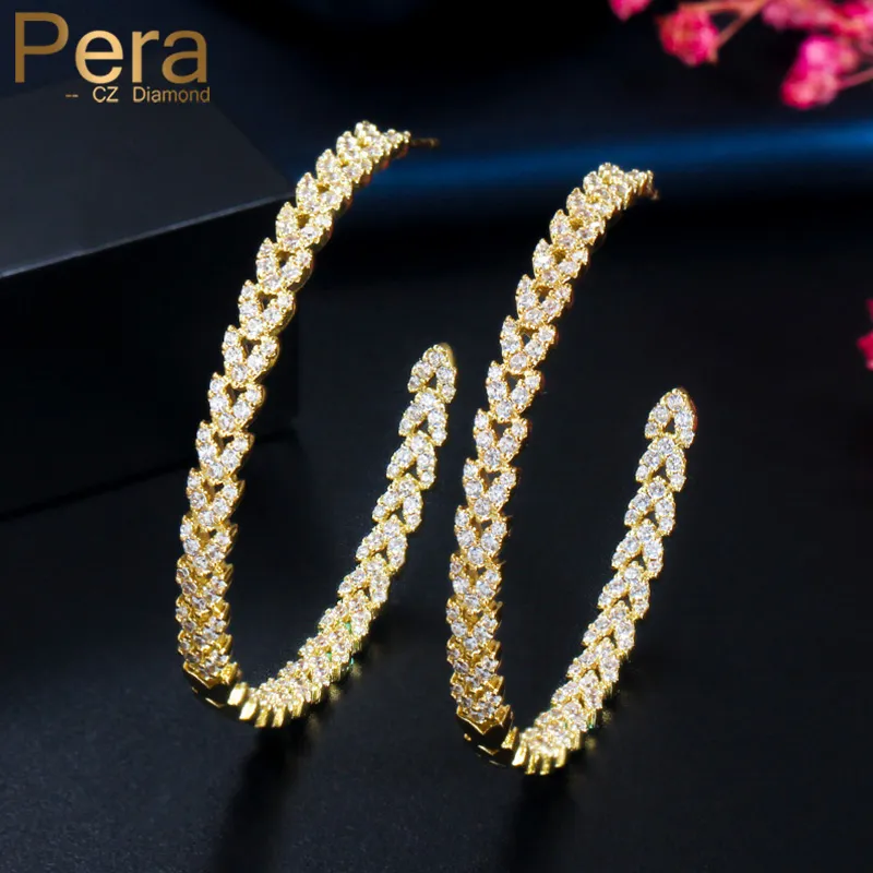 Pera 585 couleur or scintillant cubique zircone luxe grand cercle rond femmes boucles d'oreilles mode fête bijoux accessoires E511