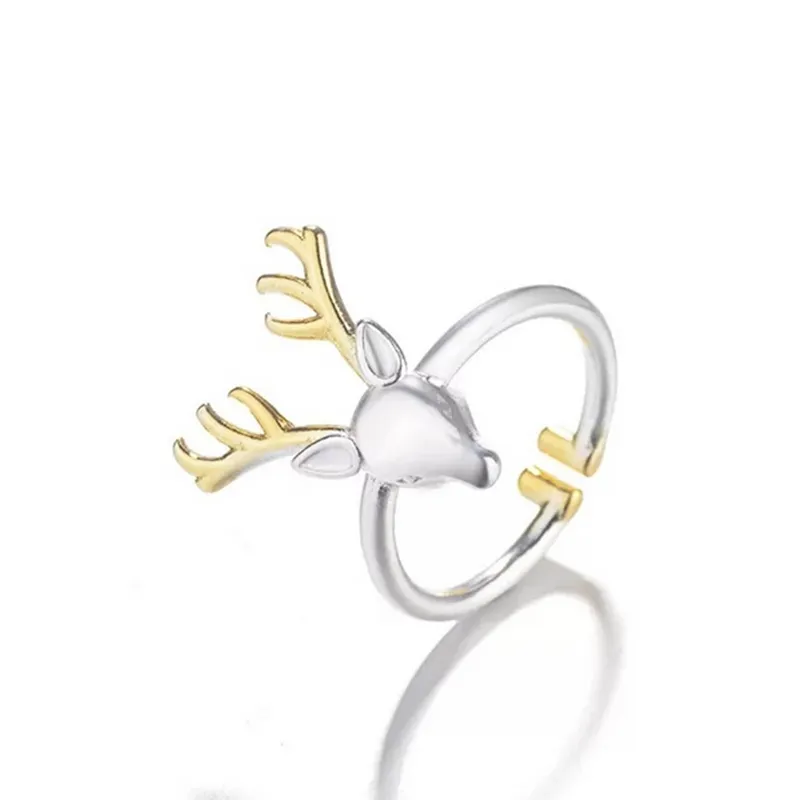 Cute Elk Open Pierścień Kobiety Zwierząt Elk Ring Christmas Prezent Dla Love Party Moda Biżuteria Akcesoria Cena hurtowa
