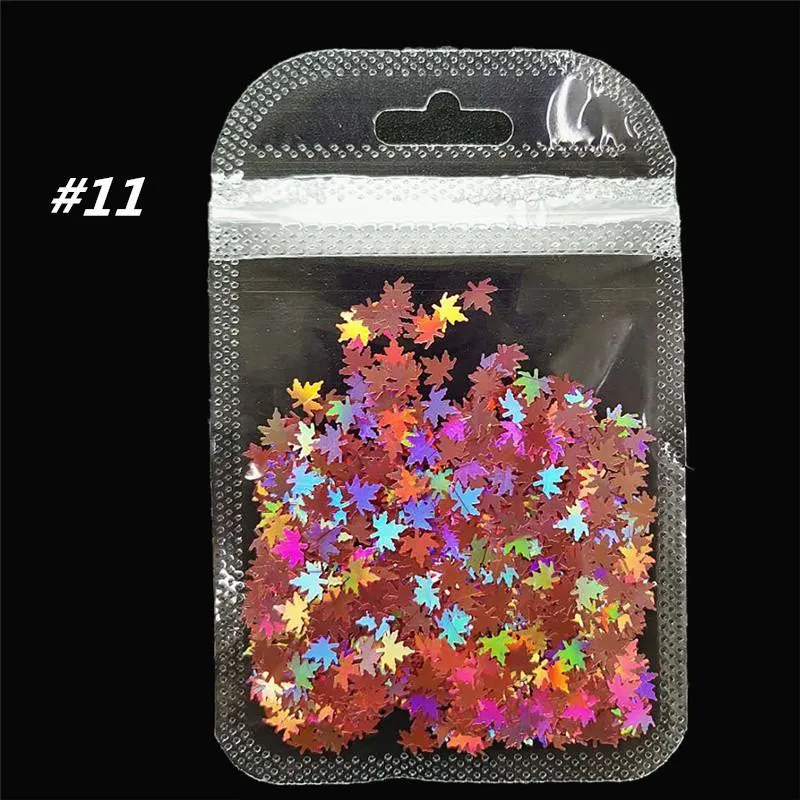 Nail Art Glitter Sequins Stickers Decals Set Colorful Maple Leaf Laser DIY Nail Patch Polish Manicure Tool Nail Art Decorations Accessories
