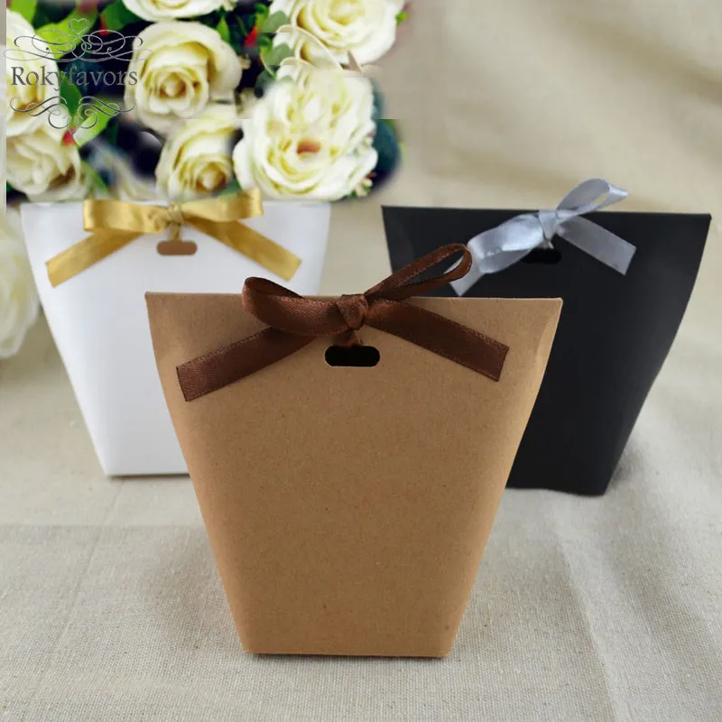 50PCS Craft Favor Boxes Party Candy Boxes Birthday Sweet Boxes Event Anniversary Gift Box Wedding Table Decors DIY Holder with Ribbon