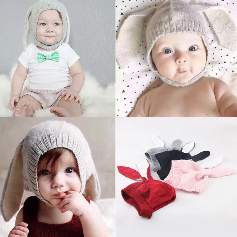 Kanin öron baby hattar mjuka varma hattar söta toddler barn stickade ullen kanin beanie caps unisex baby 0-2y nyfödda foto rekvisita