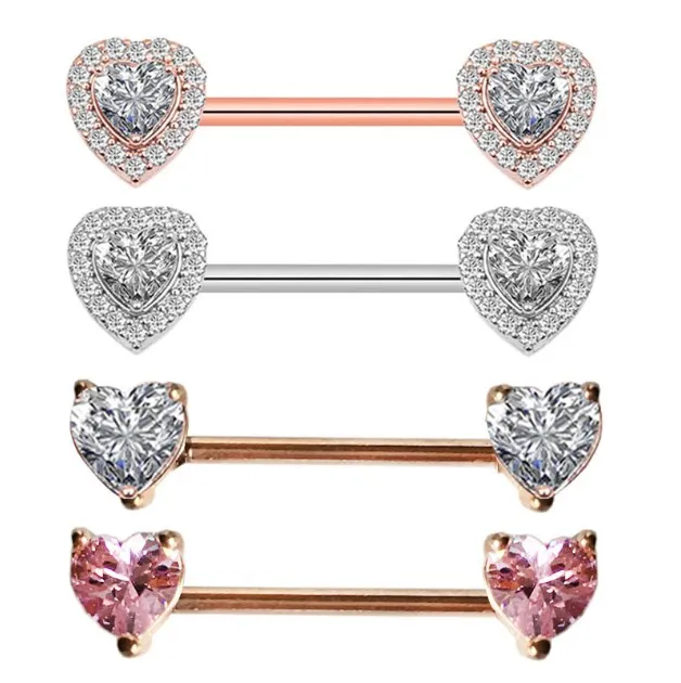 Nipple Rings: Sparkling Clear Zircon Heart Nipple Barbell Ring For