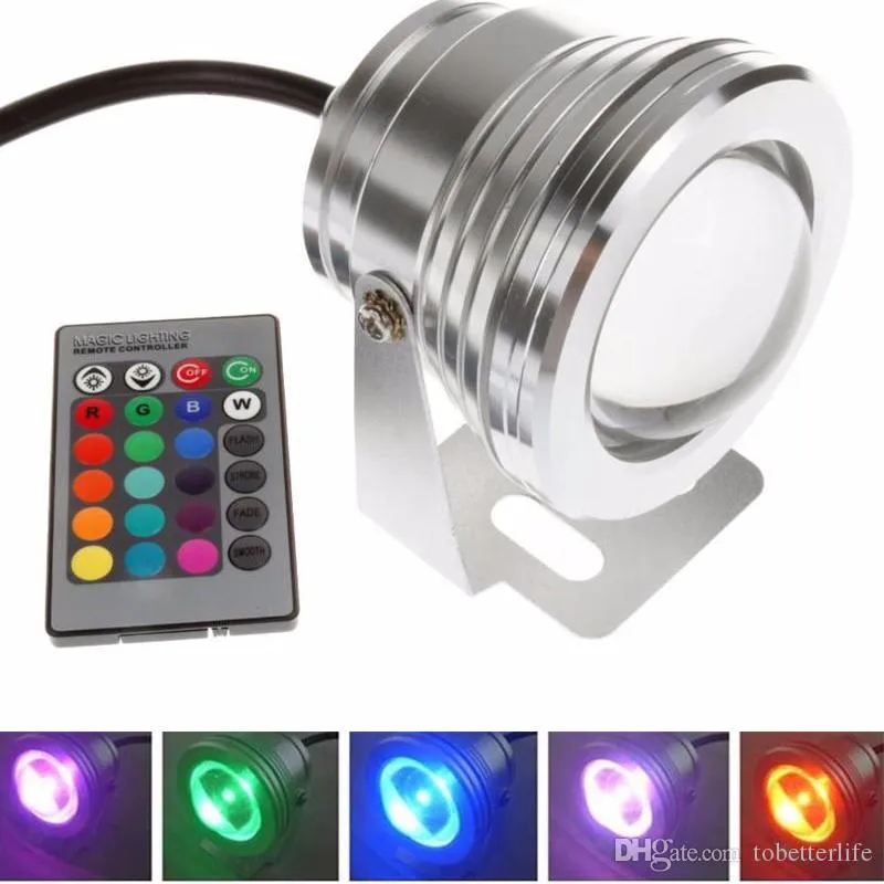 10W LED impermeável Iluminação submarina RGB Focos DC 12V RGB Lighting com 24 Key IR Controle Remoto Piscina Fountain Pond