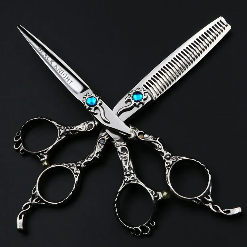 Black Knight 6 Inch Professional Hair Scissors Hairdressing Beauty Salon Cutting and Thinning Set Barber Shears Tools