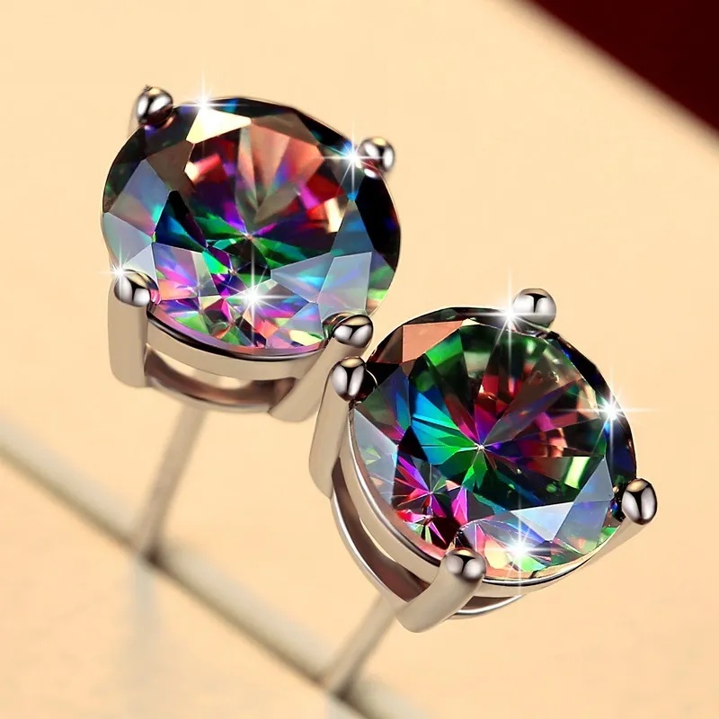925 실버 다이아몬드 귀걸이 무지개 크리스탈 스터드 귀걸이 여성 귀 반지 패션 보석 선물 윌 앤 샌디 뉴