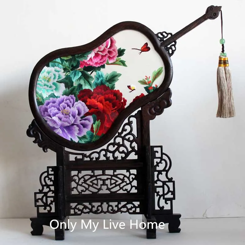 Chinese Decor Home Livingroom Ornaments Office Table Accessories Handwork Silk Embroidery Patterns with Wenge Frame Wedding Birthday Gift