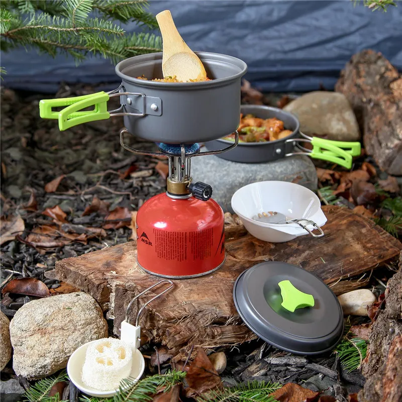 Ensemble de casserole et de poêle de camping avec mini équipement de  cuisine de poêle de randonnée pour la randonnée en plein air feu de camp  orange