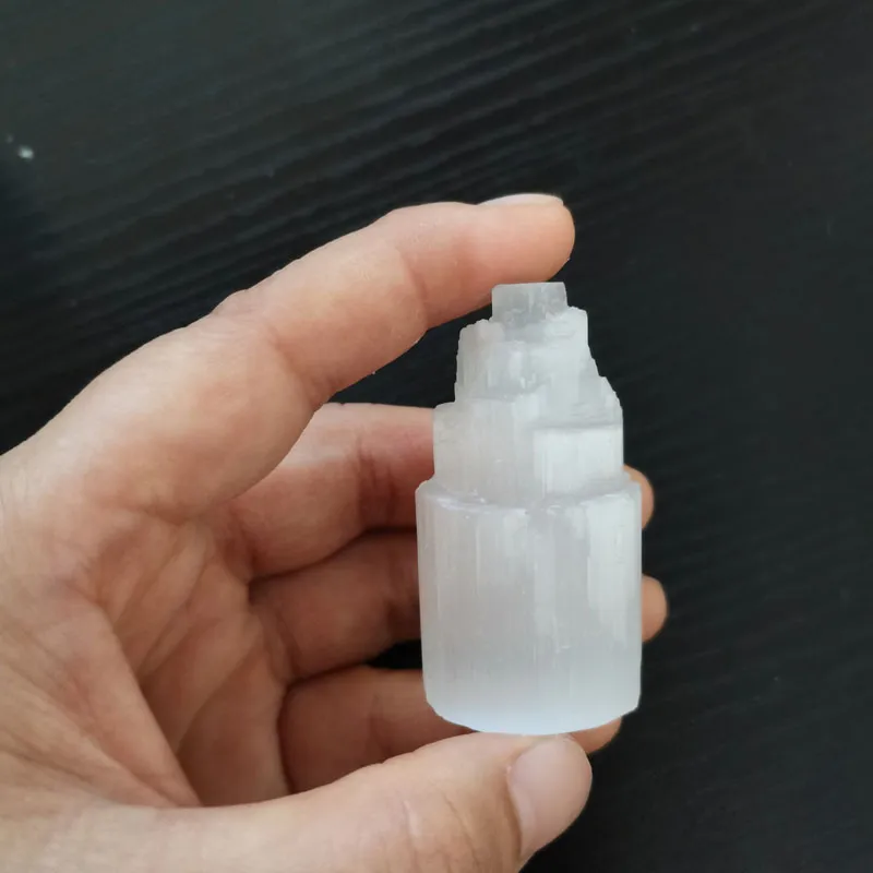 5CM Mini selenito de cetim Spar Torre cura de cristal Meditação Início Decora