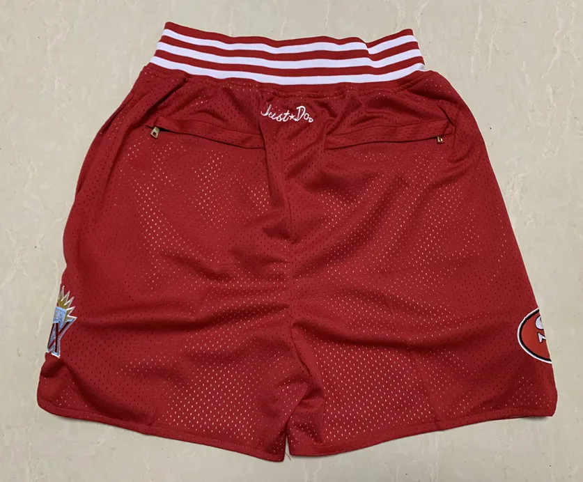 Nouveaux shorts Shorts d'équipe Shorts de football vintage Poche zippée Vêtements de course 49 Couleur rouge Just Done Taille S-XXL