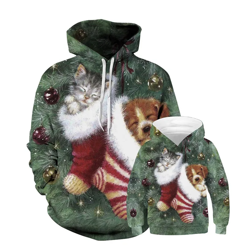 2020 Europa en de Verenigde Staten Nieuwe Popular Cat Digital Printing Parent-Child Hooded Casual Sweater Sport Pullover Baseballjack