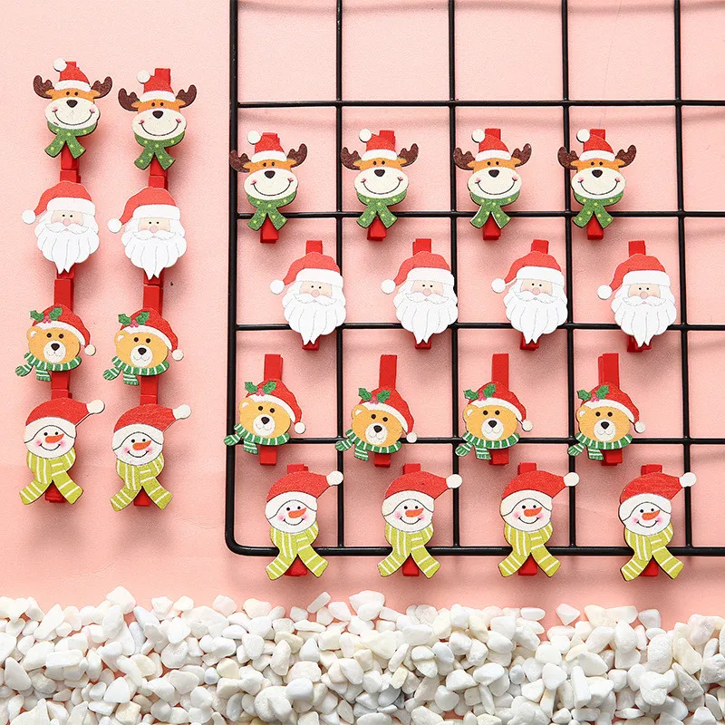 Clip in legno 6 pezzi di capodanno decorazione per feste foto muro clip fai -da -da -te claus ornamenti natalizi decorazioni per bambini regalo per bambini s 2024