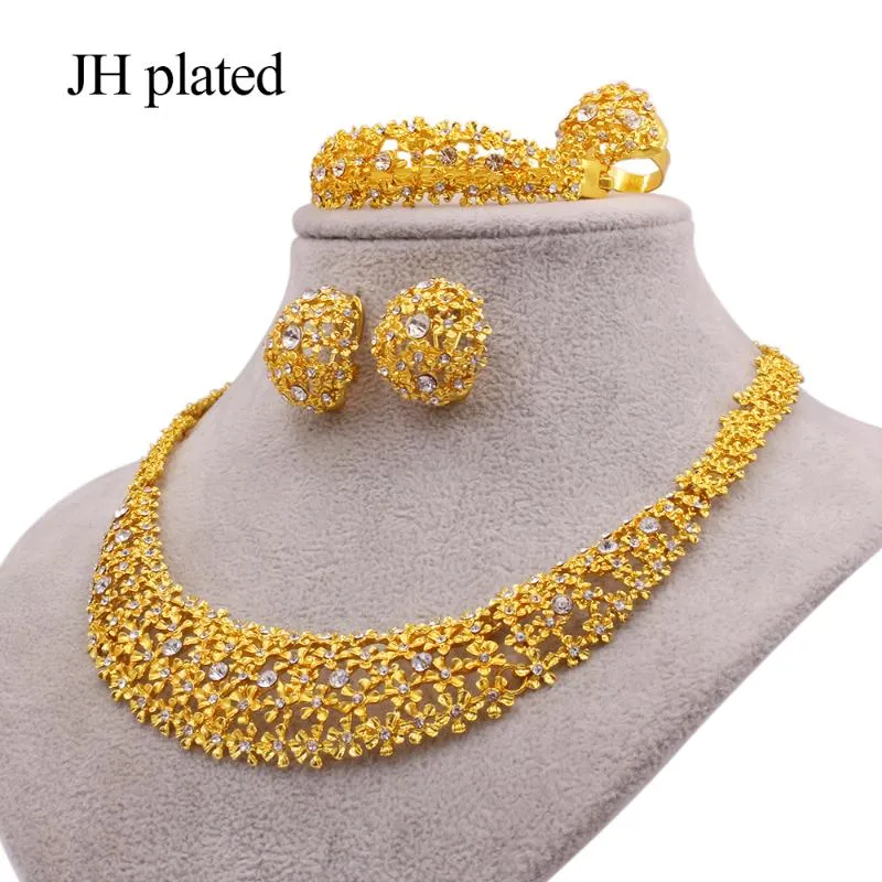 Earrings & Necklace Jewelery Set Dubai 24K Gold Color Jewelry Sets African Wedding Gifts Lady Party For Women Bracelet Ring Bridal