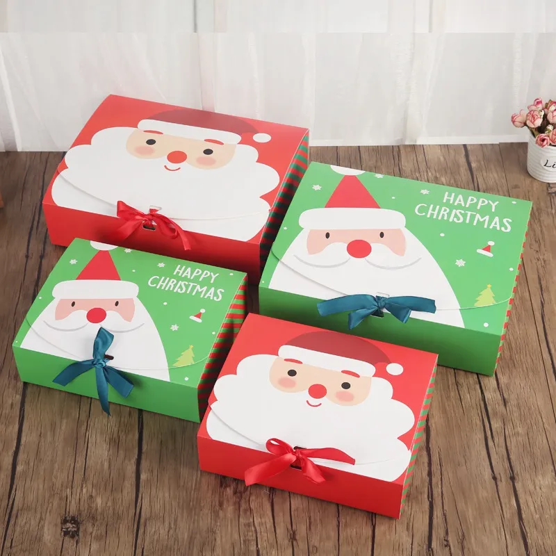 Confezione regalo grande per la vigilia di Natale Babbo Natale Design fata Kraft Papercard Presente Bomboniera Scatola per attività Scatole regalo rosso verde BH4066 BC