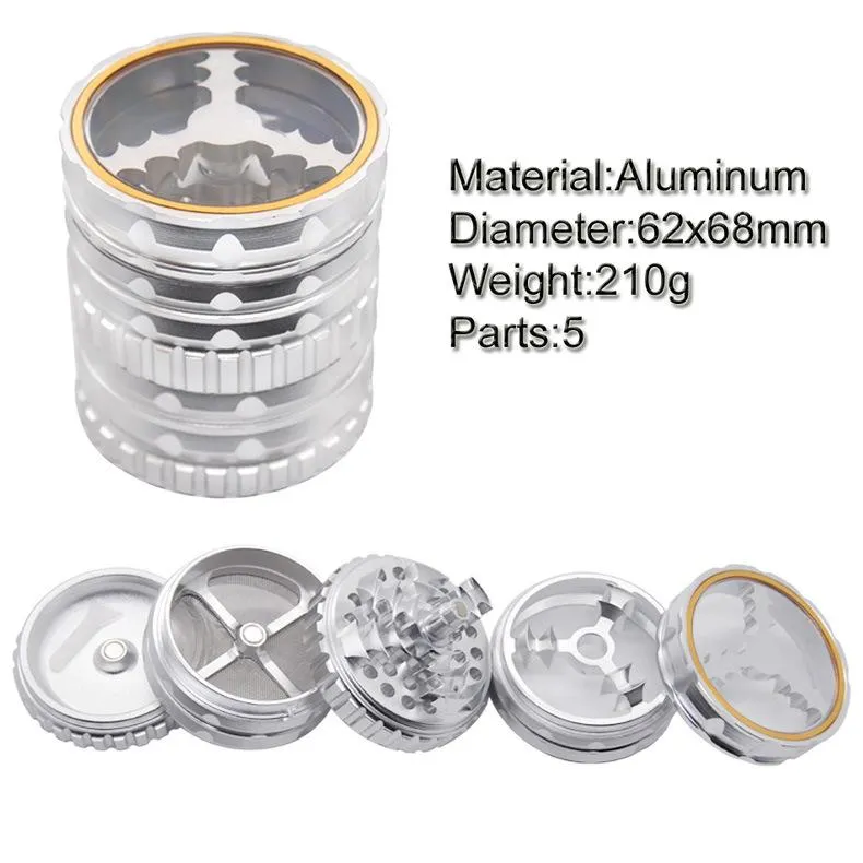 Annan Rökning Tillbehör Grinder 2,5 tum 5 lager Herb Grinders Aluminium Alloy Spice Mill Crusher Manual Tobacco