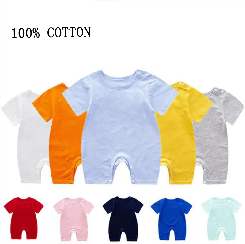 Solid Baby Rompers Sublimation Cotton Newborn Girl Jumpsuits Blank Short Sleeve Infant Boy Climbing Clothes Summer Baby Clothing DW5906