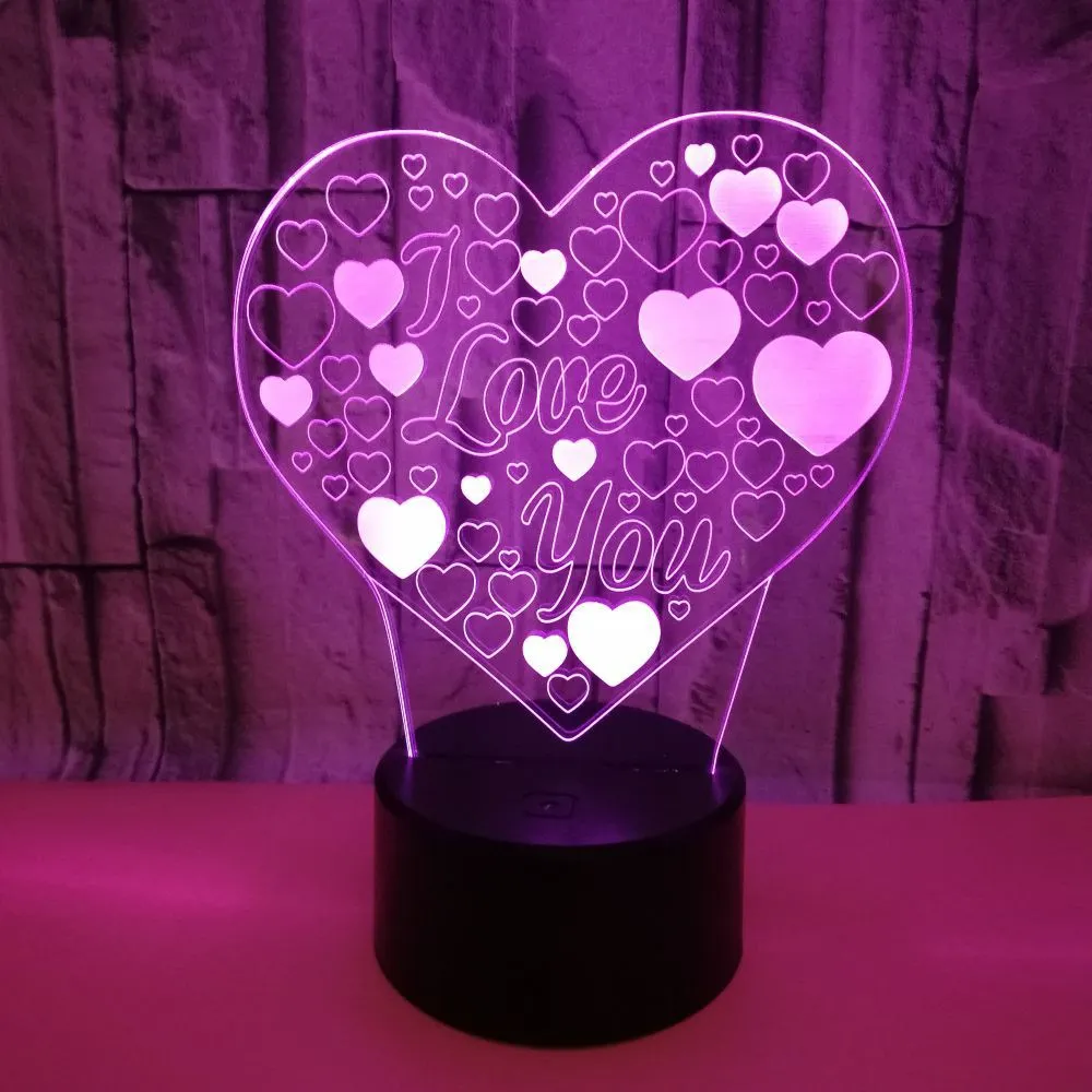 Regalo di San Valentino Amore luci a led Lampada da tavolo piccola 3D colorata Telecomando touch Luce notturna a LED per atmosfera visiva