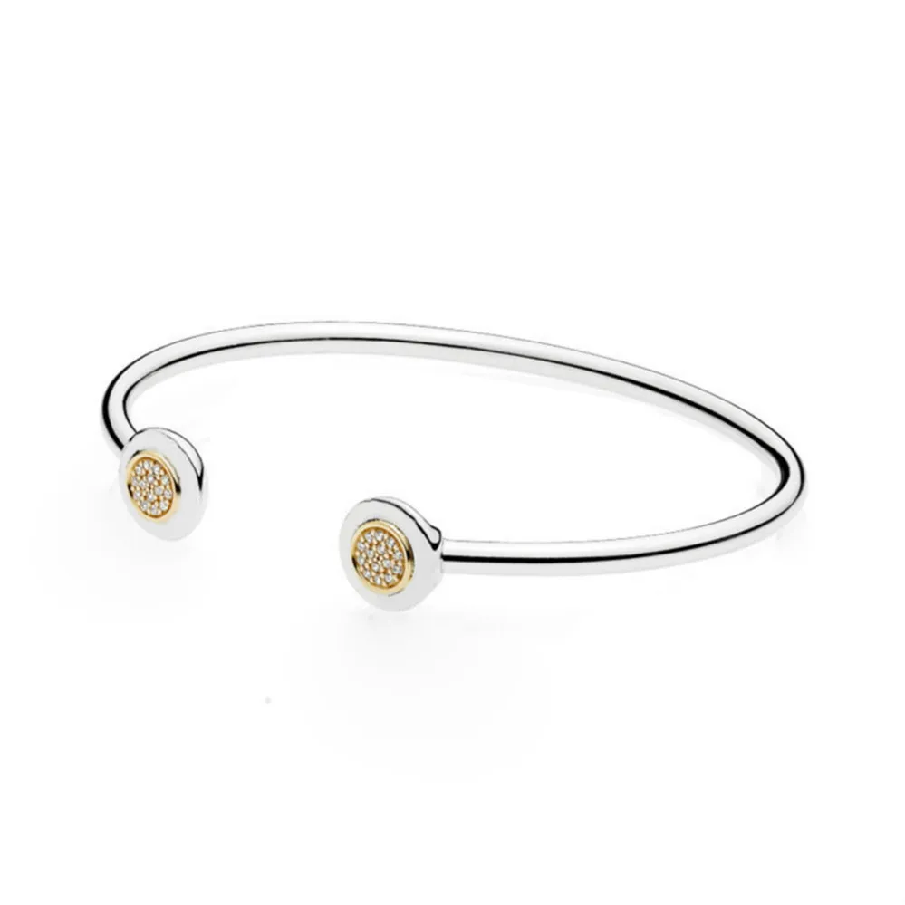 2019 NEW 100% 925 Sterling Silver pandora TWO-TONE SIGNATURE OPEN BANGLE 596274CZ Charm Original Jewelry Set Gift