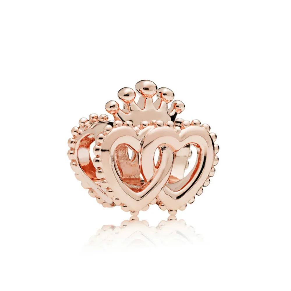 NEW 100% 925 Sterling Silver 1:1 Original 787670 ROSE INTERLOCKED CROWNED HEARTS CHARM Luxury Jewelry Women's Charming Gifts