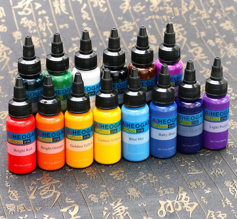 14 bouteilles d'encres de tatouages ​​professionnels Fournir 1oz Tatouages ​​noirs Pigment de couleur 30 ml de couleur pour tatouage Accessoires de maquillage permanent